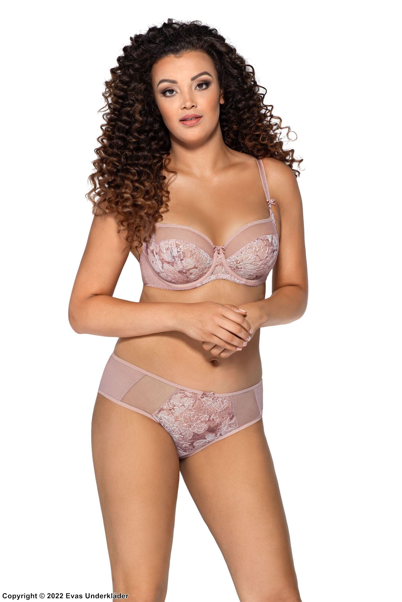 Romantic big cup bra, embroidery, sheer inlays, flowers, B to L-cup